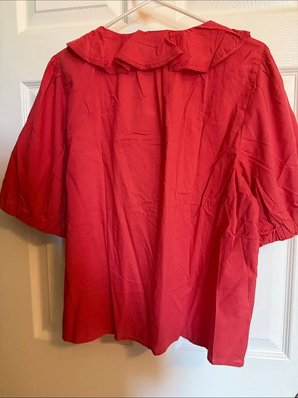 Old Navy Coral-Red Ruffle V-Neck Short Sleeve Blouse